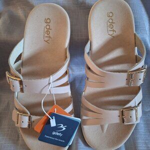 G-Defy women's Ortal Leather Sandal size 9 in Beige